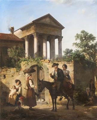 Begegnung vor Gartenmauer und Säulentempel by 
																			Julius Weyde