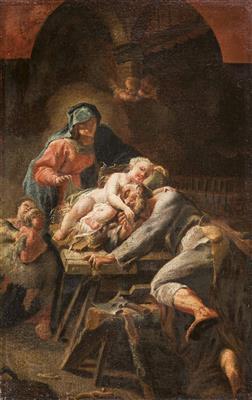 Der Hl. Antonius von Padua verehrt das ihm erscheinende Christuskind; Der Hl. Josef verehrt in seiner Werkstatt das Christuskind by 
																			Peter Paul Perwanger