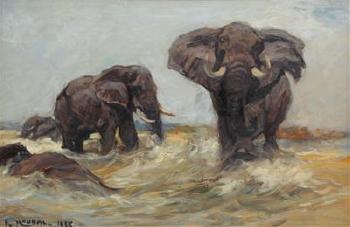 Aufgebrachtes Elefantenrudel by 
																	Franz Roubal