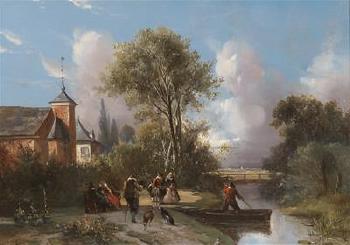 Idyllic Scene by the River with Approaching Storm and Crossing the River by 
																			Abraham van der Wayen Pieterszen