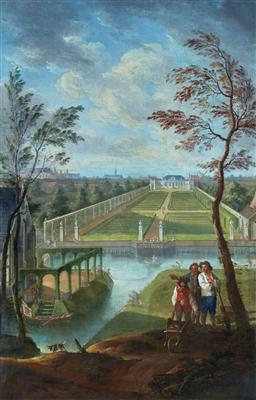 A park landscape with a view of a pavilion by 
																			Jan Anton Garemyn