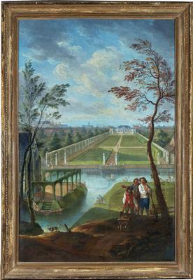 A park landscape with a view of a pavilion by 
																			Jan Anton Garemyn