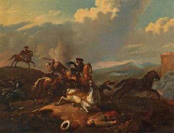 A cavalry engagement by 
																			Alexander van Gaelen