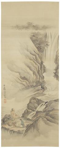 Li Bo viewing a waterfall and Du Fu in Contemplation by 
																			Nagasawa Rosetsu