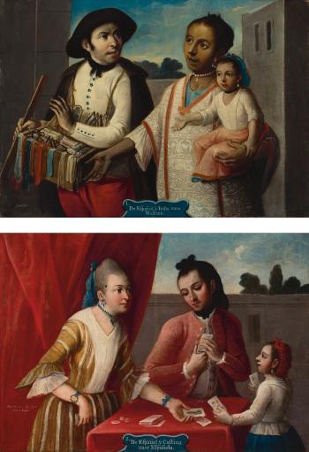 De Español E India Nace Mestiza And De Español Y Castiza Nace Española: A Pair of Casta Paintings by 
																	Buenaventura Jose Guiol
