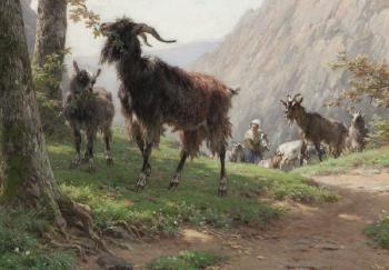 Untitled (Goat herd on the hillside) by 
																			Andre Plumot