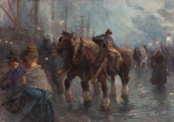 Draft Horses at the Docks by 
																			Julien t'Felt