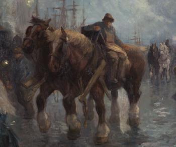 Draft Horses at the Docks by 
																			Julien t'Felt