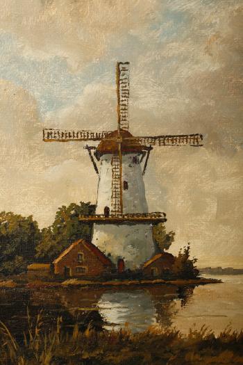 Dutch landscape with a windmill by 
																			Jan van Beek