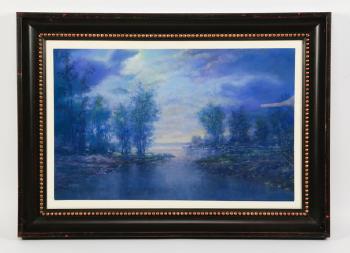 Moonlit Lake surrounded by trees in a palette of blue and green by 
																			Philip Lekki