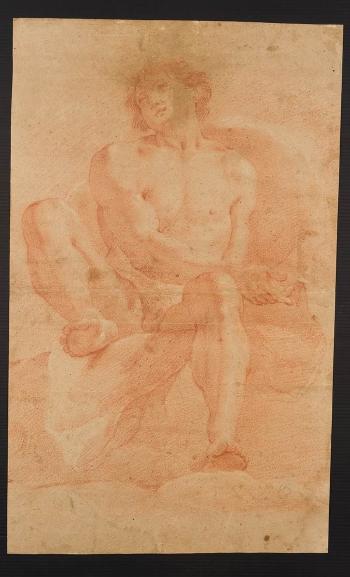 Joven desnudo sentado en una piedra by 
																	Juan Bernabe Palomino
