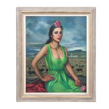 Retrato De Dama Con Rosa Y Clavel by 
																	Ramon Espino Barros