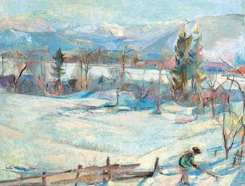 Schneelandschaft in Labientschach by 
																	Anton Mahringer