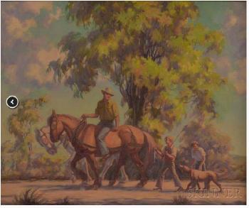 Farmer with Team and Young Sons Heading Home by 
																	Alphonse Palumbo