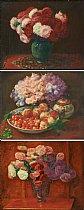 Bouquet de fleurs, Composition à la coupe de pêches et théière et Vase fleuri by 
																	Frans Huygelen