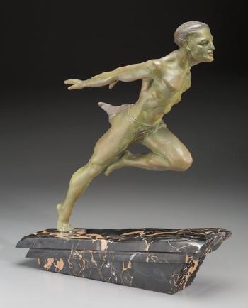 Art Deco Bronzed Metal Athlete Sculpture by 
																			L Valderi