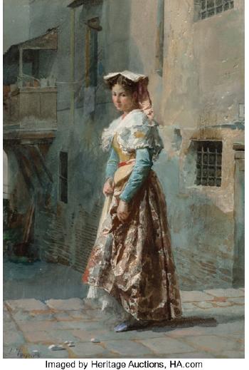 A young woman in her finery by 
																			Jose Tapiro y Baro