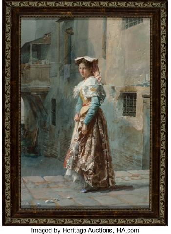 A young woman in her finery by 
																			Jose Tapiro y Baro