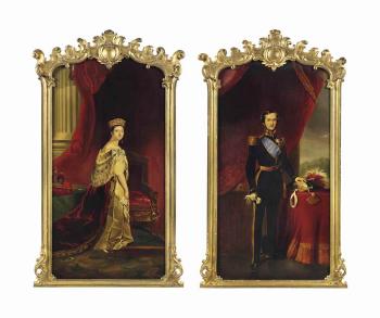 A pair of Portraits of Queen Victoria and Prince Albert by 
																	 Jennens and Bettridge