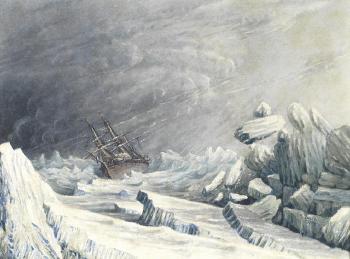 HMS Terror trapped in pack ice in Frozen Strait, between 1836-1837 by 
																	George Back