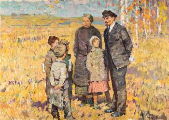 Lenin with Krupskaya and Peasant Children by 
																			Piotr Kostinski