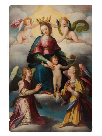 Madonna con Bambino in Gloria con gli Angeli by 
																			 Central Italian School