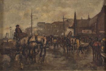 Street Scene with Draft Horses by 
																			Cornelis Noltee