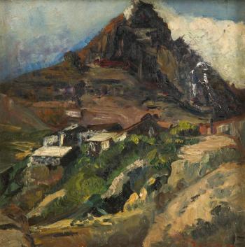 Cottages and Mountain Peak by 
																			Florence Zerffi