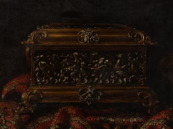 Still Life with Carpet and Chest by 
																			Francesco Noletti