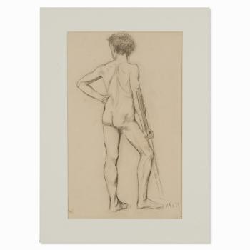 Standing Male Nude with Cane by 
																			Hans Purrmann