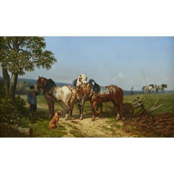 Farm Horses With Attendant by 
																	Alfred Sainte-Marie