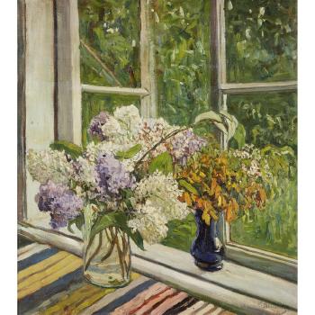 Flowers By An Open Window by 
																	Konstantin Semionovich Vysotsky