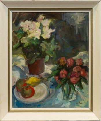 Still Life With Flowers And Fruit by 
																	Donald Bain