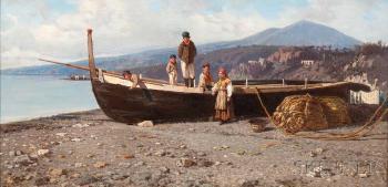 Fisherman's Family Beside a Beached Vessel by 
																	Giuseppe Laezza
