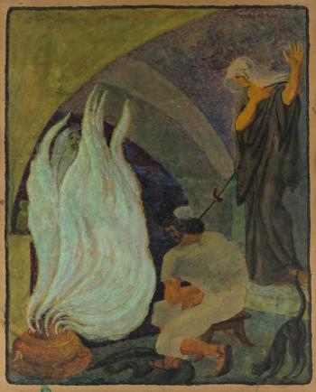 Saul and the Witch of Endor, an illustration for Shaul Tchernichovsky`s poem by 
																			Zeev Raban