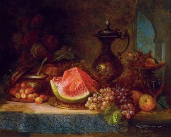 Still-Life with Grapes, Fruits and Wine Jug by 
																	Ferenc Ujhazy