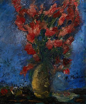 Floral Still Life On Blue Background by 
																			Anton Peschka