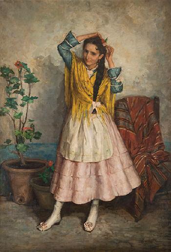 Retrato de joven jerezana acicalándose el pelo by 
																	Jose Bahamontes-Agudo