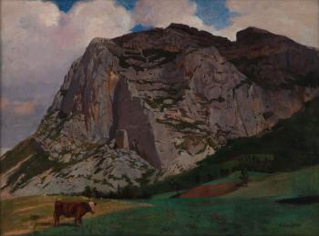 Vache au pied d’une montagne by 
																			Albert Lugardon