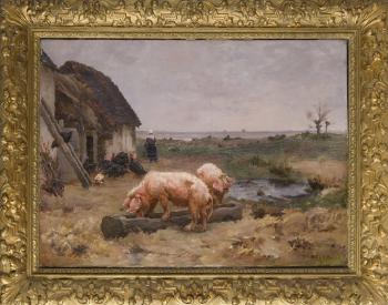 Cochons et dindons devant la chaumière by 
																	Paul Vayson