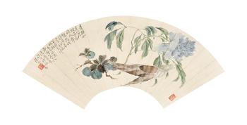 Green plum, bamboo shoots and peony by 
																	 Pan Zhenjie