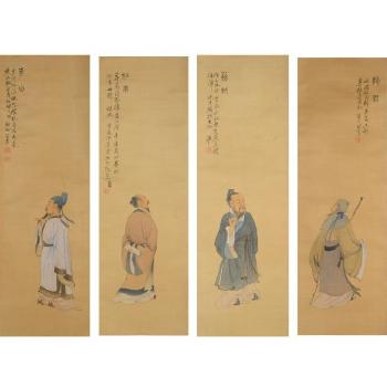 Four famous poets hanging scrolls by 
																			 Liu Zizhu