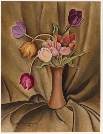 Still life with tulips and drapery by 
																	Adele Younghusband