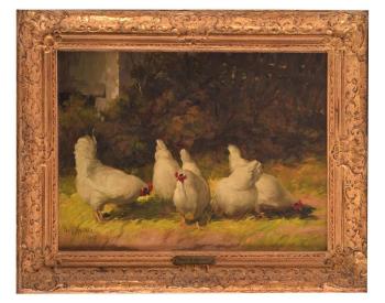 Barnyard with chickens by 
																			Paul E Harney