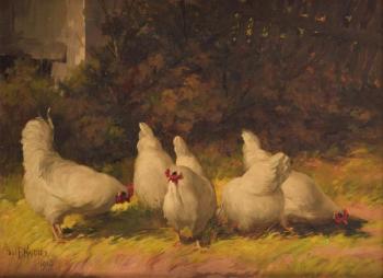 Barnyard with chickens by 
																			Paul E Harney