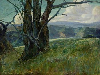 Trees on a Ridge Full of Wildflowers by 
																	Maurice August del Mue