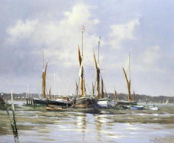Barges at Pin Mill by 
																	Brian J Jones
