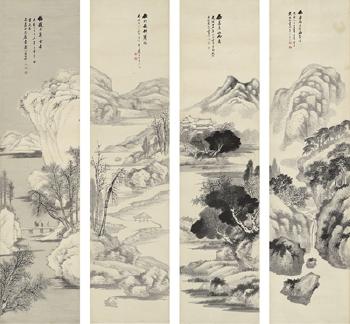 Mountain sceneries in four seasons by 
																	 Dai Yiheng