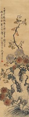 Chrysanthemum, rock and birds by 
																	 Ye Hongye