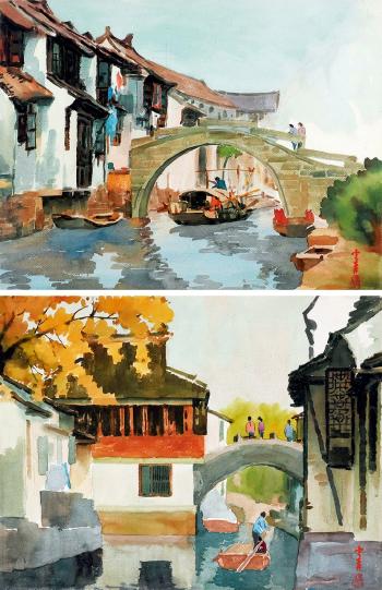 Bridge, river, home by 
																	 Tan Yunsen